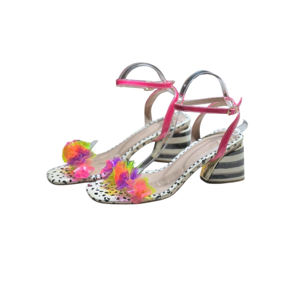 Betsey Johnson Kove Sandals Women 9.5 Multicolor Floral Leopard Block Heel Party